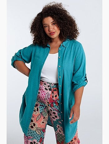 Chemise longue en lin et viscose unie