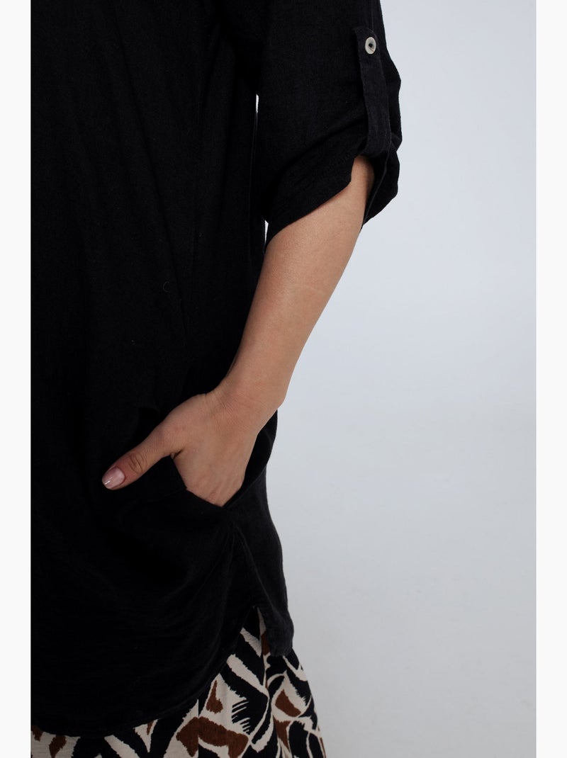 Chemise longue en lin et viscose unie PAPRIKA Bleu canard - Kiabi