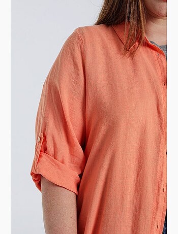 Chemise longue en lin et viscose unie PAPRIKA