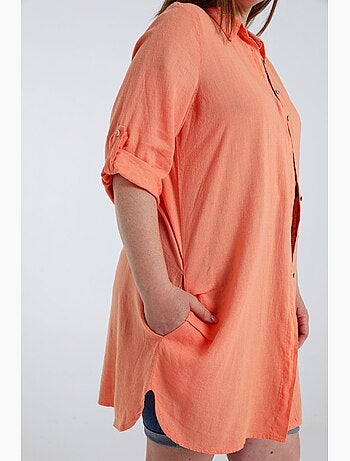 Chemise longue en lin et viscose unie PAPRIKA
