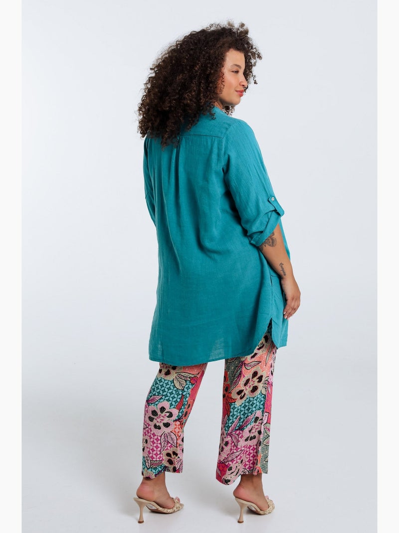 Chemise longue en lin et viscose unie PAPRIKA Noir - Kiabi