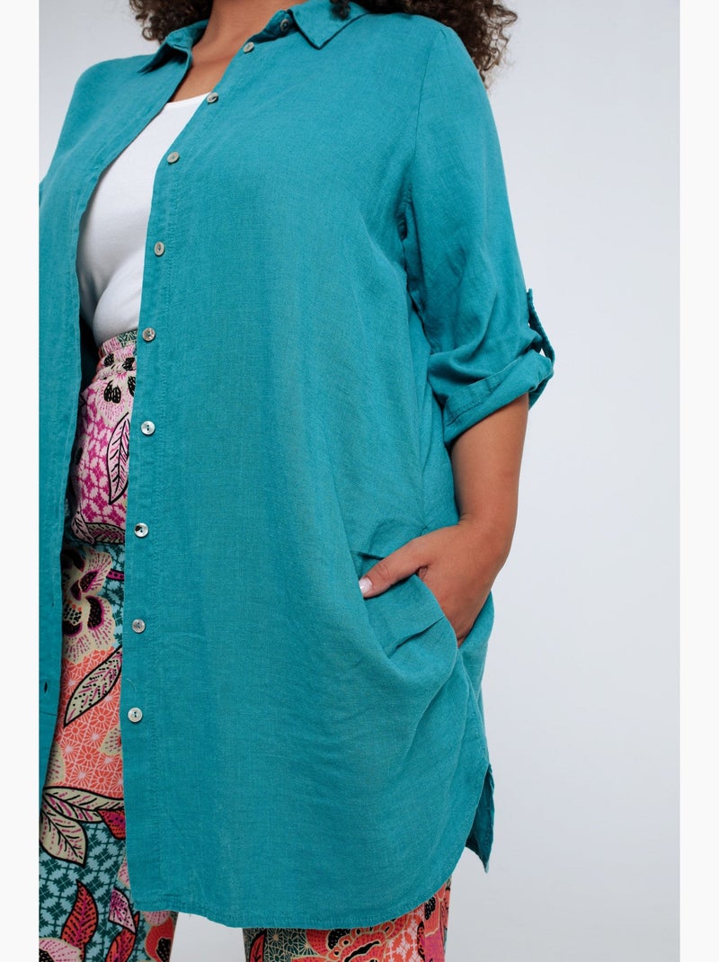 Chemise longue en lin et viscose unie PAPRIKA Noir - Kiabi