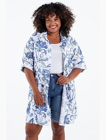 Chemise longue en lin imprimé fleurs indiennes PAPRIKA