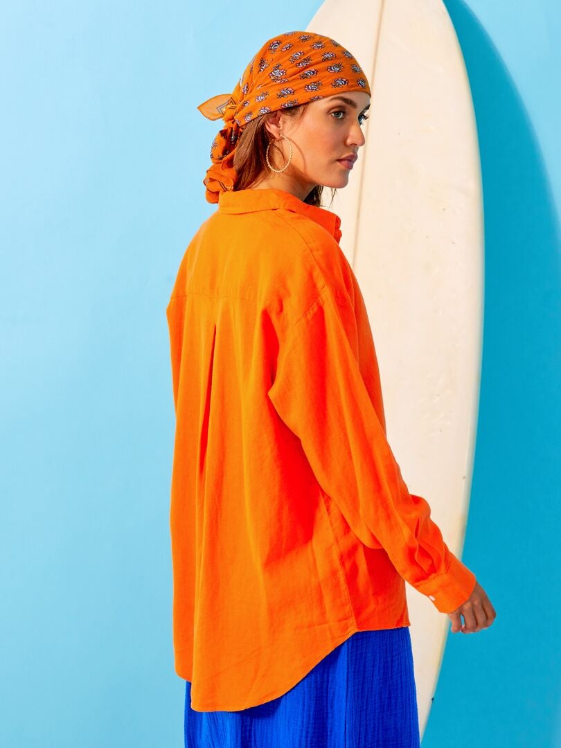 Chemise longue en lin unie orange - Kiabi