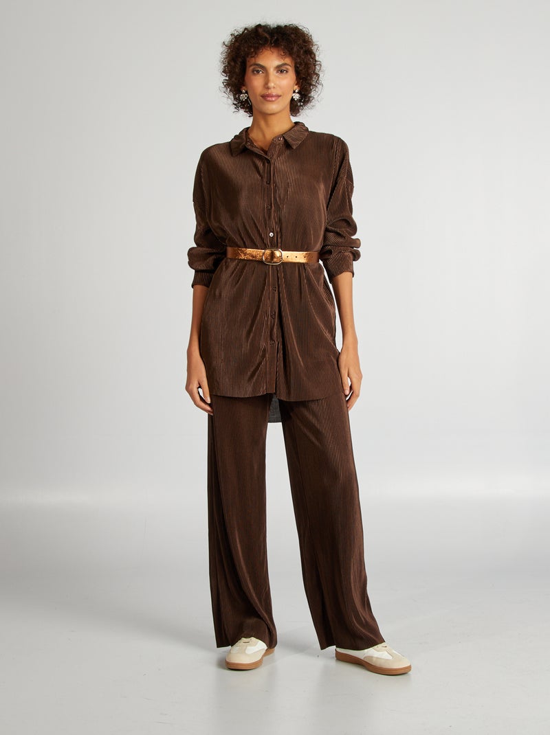 Chemise longue en maille plissée Marron - Kiabi