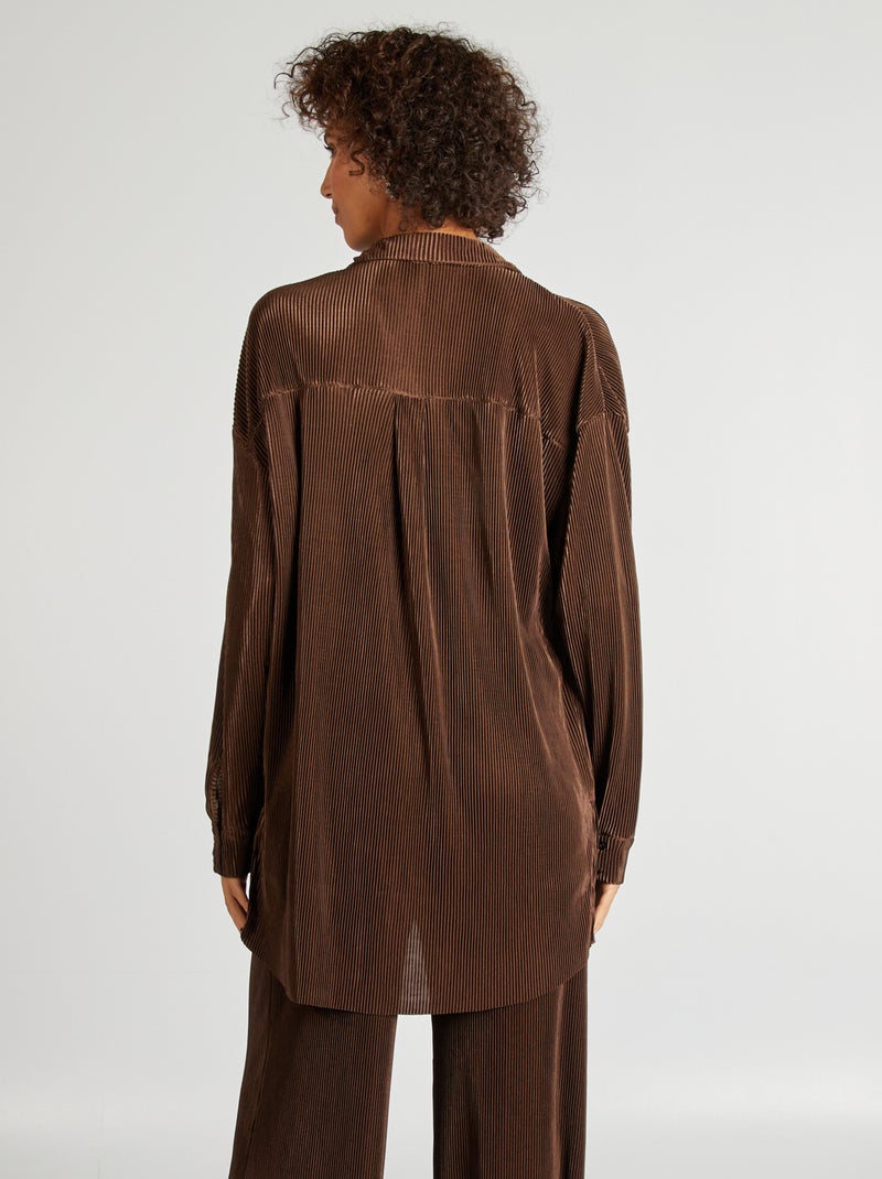 Chemise longue en maille plissée Marron - Kiabi
