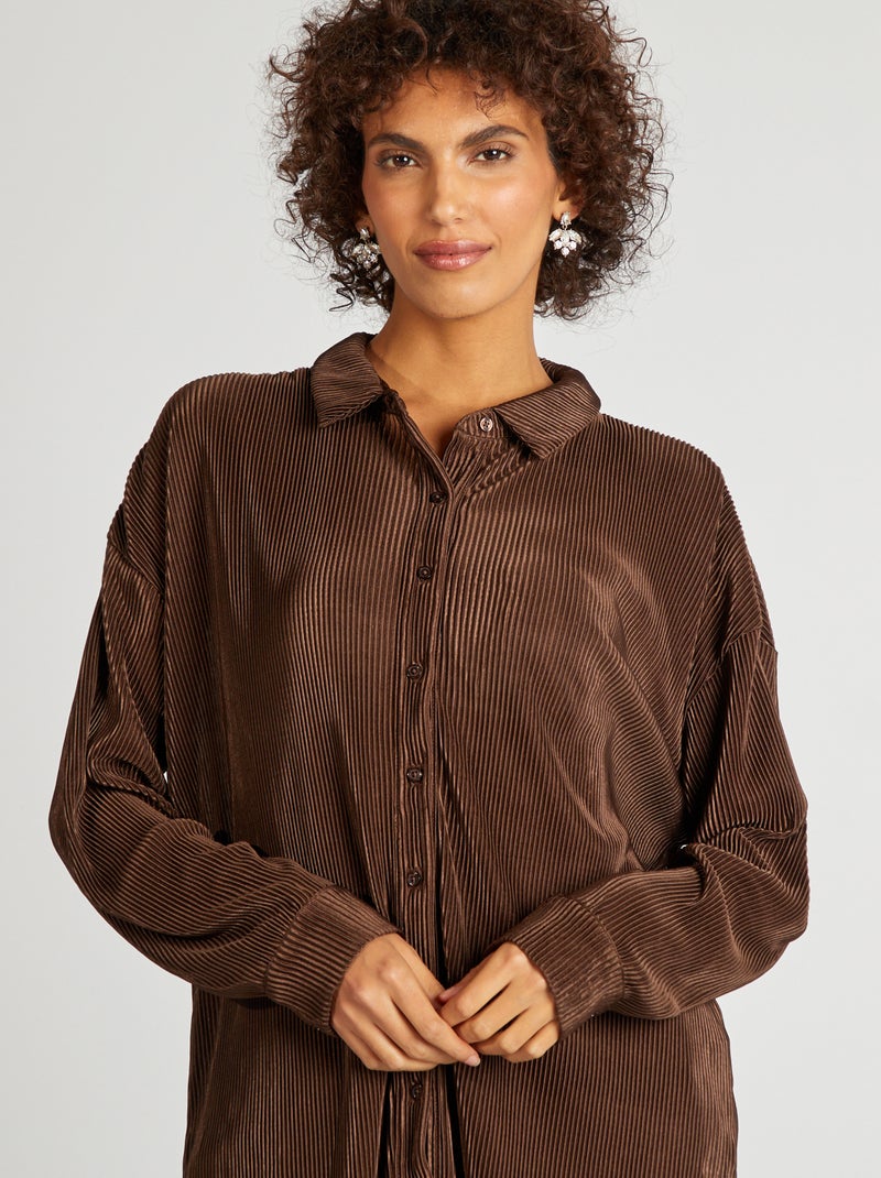 Chemise longue en maille plissée Marron - Kiabi