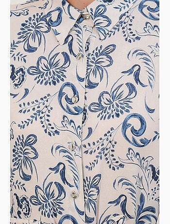 Chemise longue en viscose crêpe à fleurs avec ceinture bdart