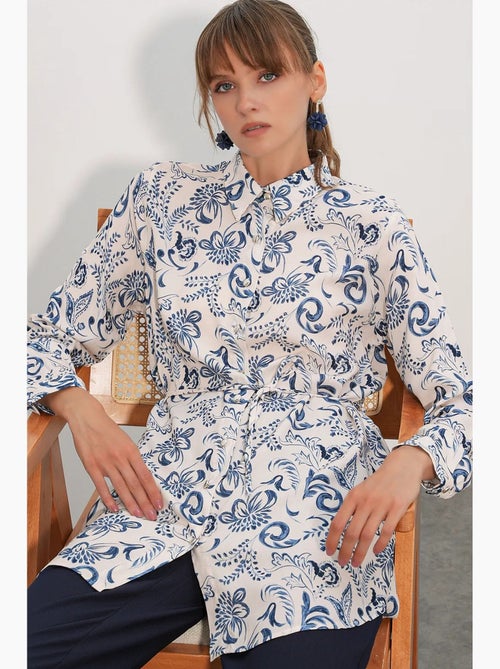 Chemise longue en viscose crêpe à fleurs avec ceinture bdart - Kiabi Chemise longue en viscose crêpe à fleurs avec ceinture bdart - Kiabi