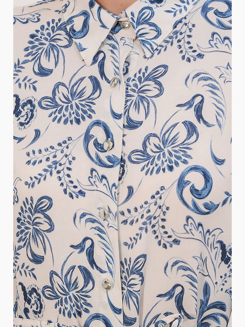 Chemise longue en viscose crêpe à fleurs avec ceinture bdart Blanc Bleu - Kiabi