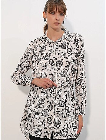 Chemise longue en viscose crêpe à fleurs avec ceinture bdart