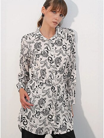 Chemise longue en viscose crêpe à fleurs avec ceinture bdart