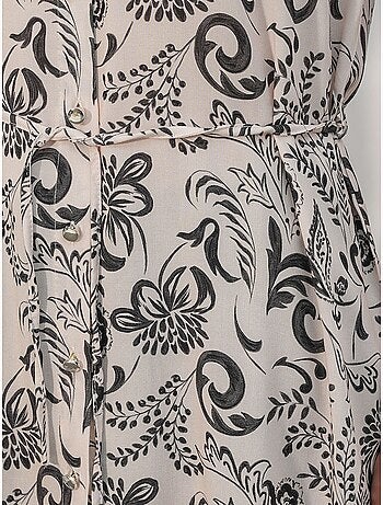 Chemise longue en viscose crêpe à fleurs avec ceinture bdart