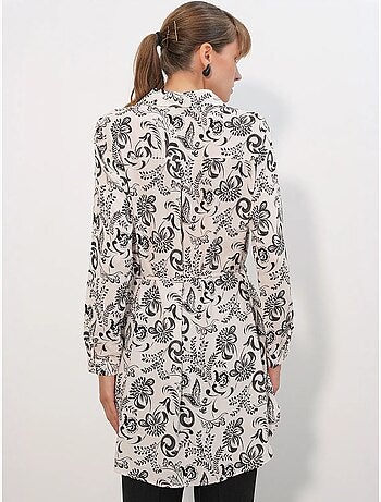 Chemise longue en viscose crêpe à fleurs avec ceinture bdart