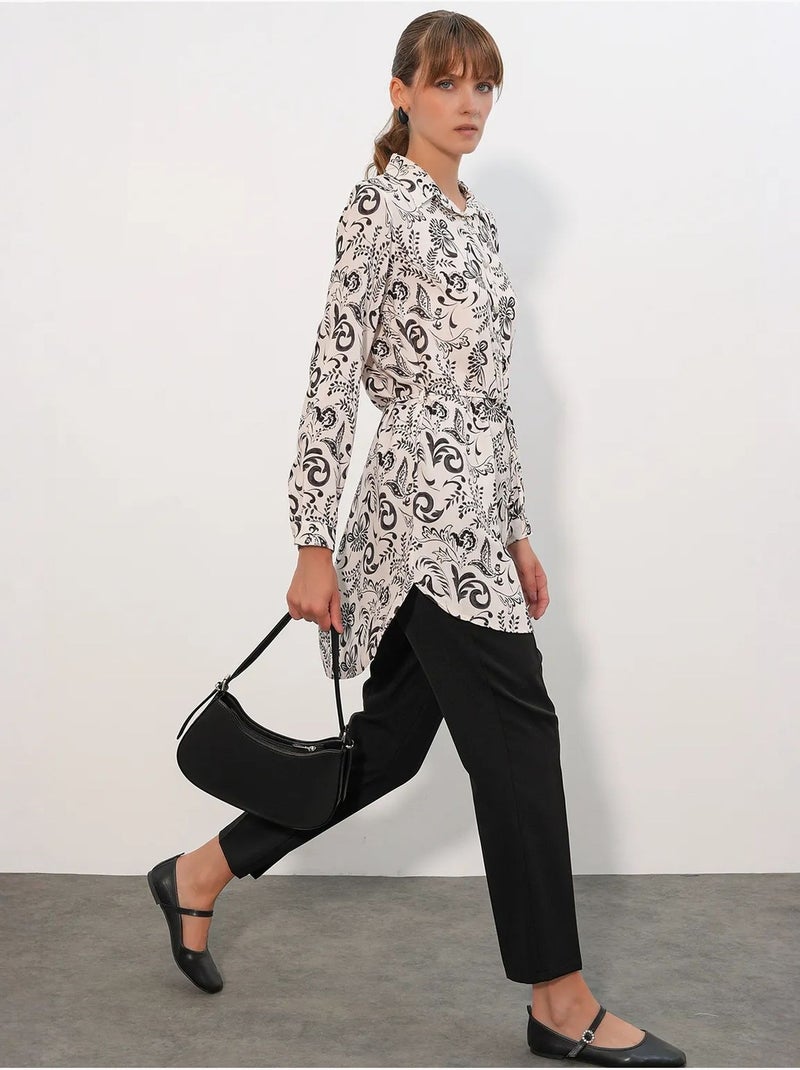 Chemise longue en viscose crêpe à fleurs avec ceinture bdart Blanc cassé - Kiabi