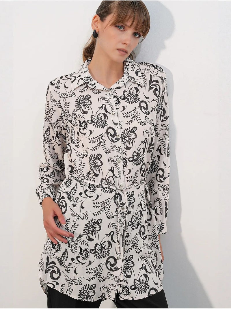 Chemise longue en viscose crêpe à fleurs avec ceinture bdart Blanc cassé - Kiabi