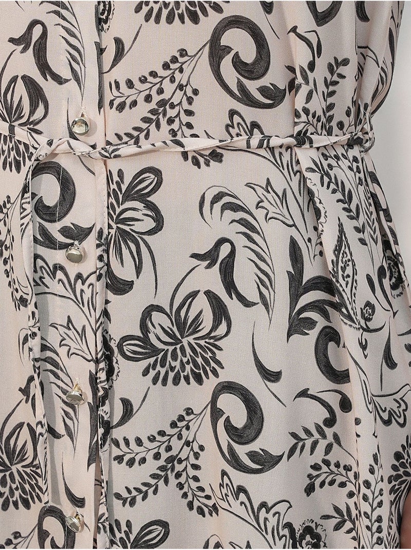 Chemise longue en viscose crêpe à fleurs avec ceinture bdart Blanc cassé - Kiabi