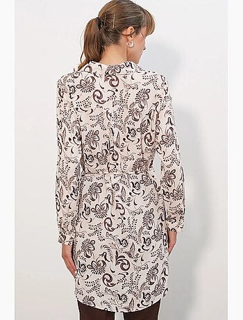 Chemise longue en viscose crêpe à fleurs avec ceinture bdart