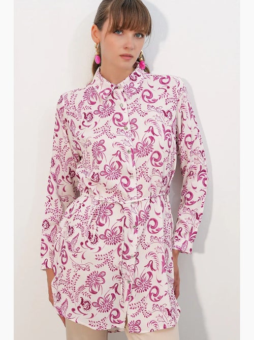 Chemise longue en viscose crêpe à fleurs avec ceinture bdart - Kiabi Chemise longue en viscose crêpe à fleurs avec ceinture bdart - Kiabi