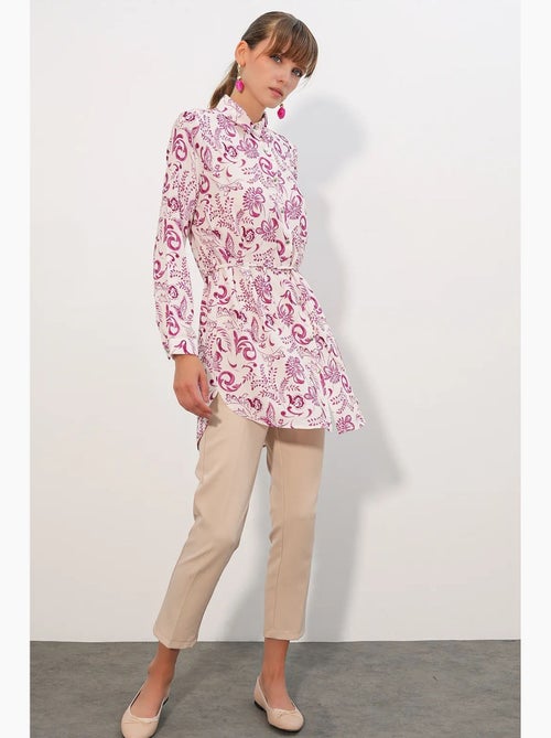 Chemise longue en viscose crêpe à fleurs avec ceinture bdart - Kiabi Chemise longue en viscose crêpe à fleurs avec ceinture bdart - Kiabi