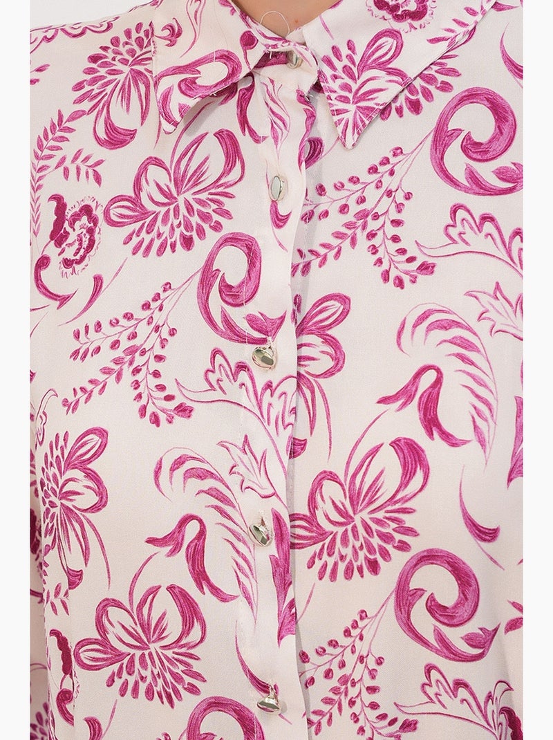 Chemise longue en viscose crêpe à fleurs avec ceinture bdart Blanc Rose - Kiabi
