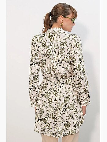 Chemise longue en viscose crêpe à fleurs avec ceinture bdart