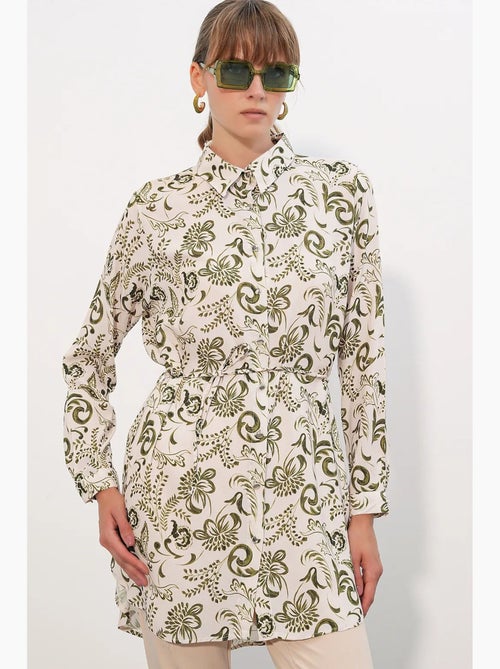 Chemise longue en viscose crêpe à fleurs avec ceinture bdart - Kiabi Chemise longue en viscose crêpe à fleurs avec ceinture bdart - Kiabi