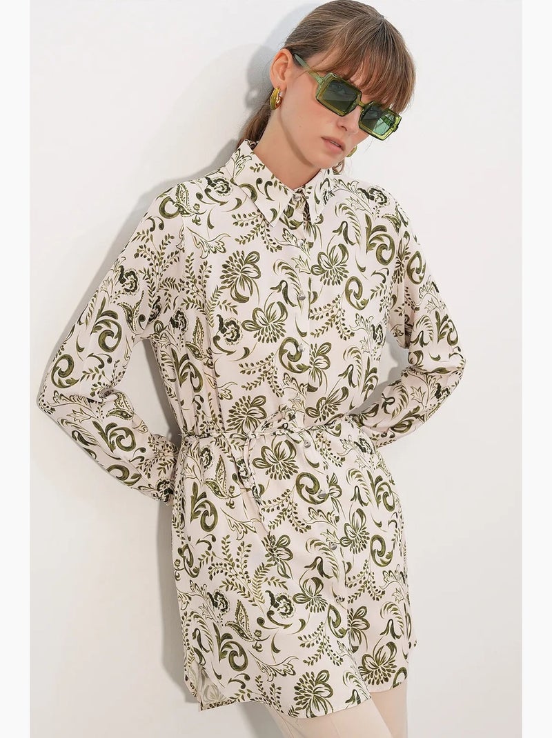 Chemise longue en viscose crêpe à fleurs avec ceinture bdart Crème - Kiabi
