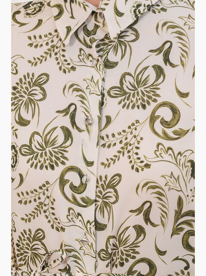 Chemise longue en viscose crêpe à fleurs avec ceinture bdart Crème - Kiabi