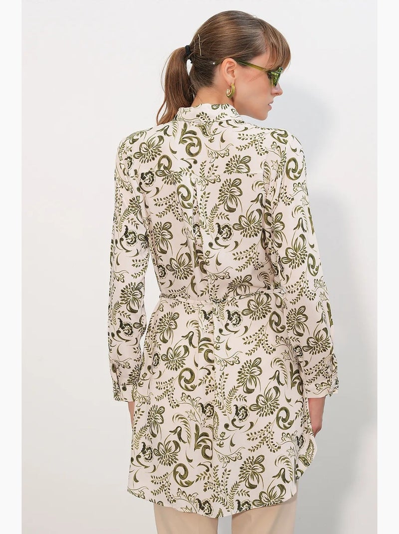 Chemise longue en viscose crêpe à fleurs avec ceinture bdart Crème - Kiabi