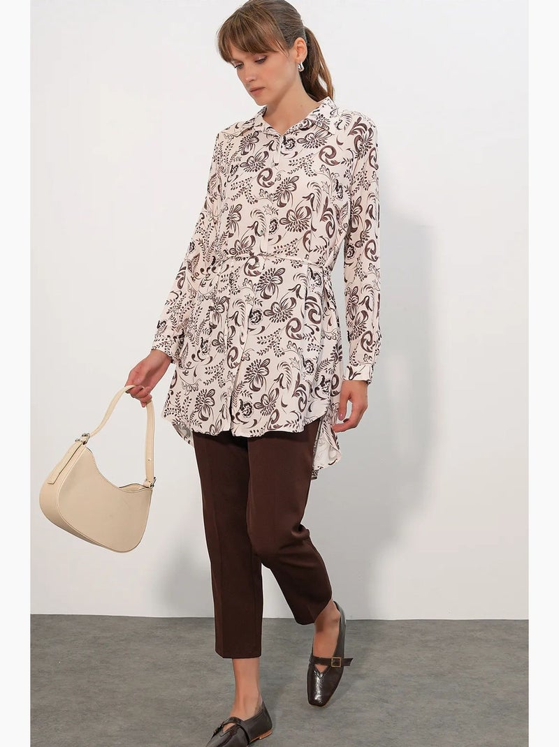 Chemise longue en viscose crêpe à fleurs avec ceinture bdart Multicolore - Kiabi