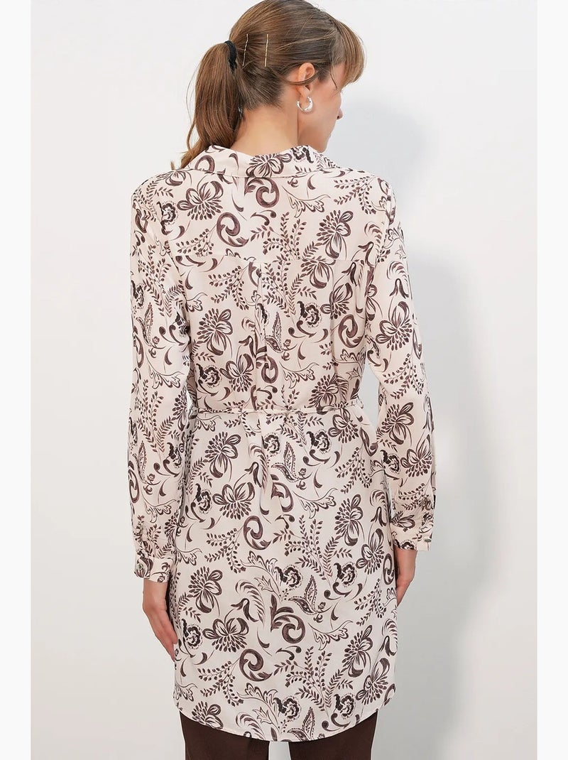 Chemise longue en viscose crêpe à fleurs avec ceinture bdart Multicolore - Kiabi