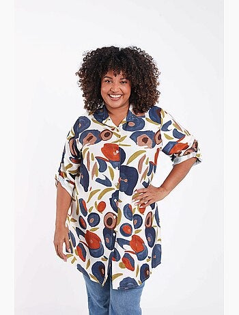 Chemise longue en viscose imprimé coquelicots