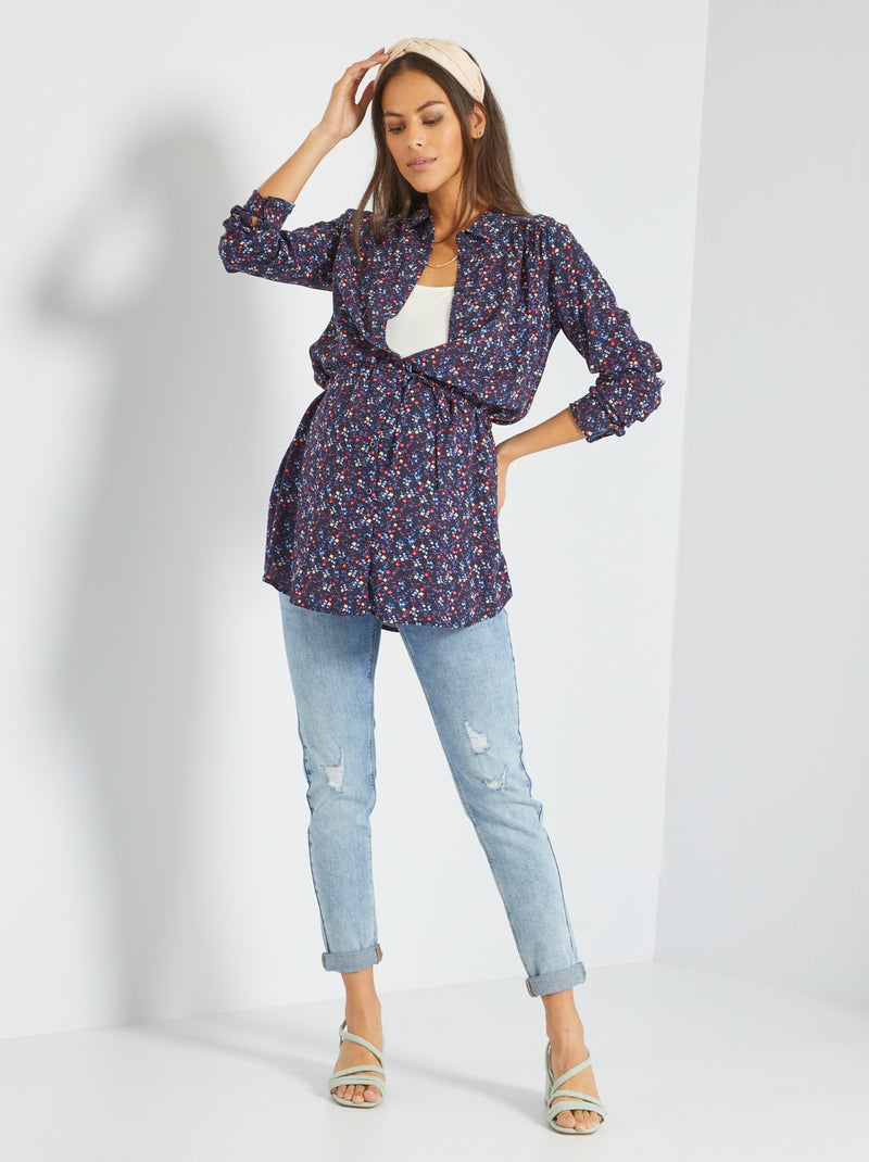 Chemise longue grossesse Bleu/rouge - Kiabi