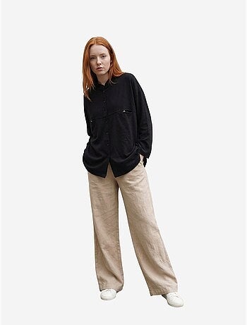 Chemise longue oversize à manches longues en mélange de lin my fashion