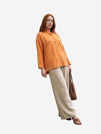 Chemise longue oversize à manches longues en mélange de lin my fashion