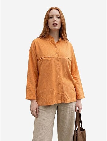 Chemise longue oversize à manches longues en mélange de lin my fashion