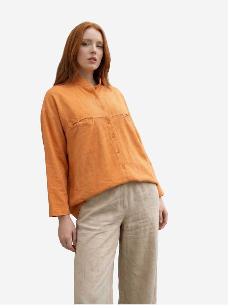 Chemise longue oversize à manches longues en mélange de lin my fashion Orange clair - Kiabi