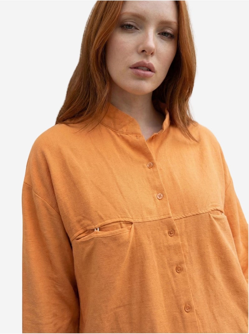Chemise longue oversize à manches longues en mélange de lin my fashion Orange clair - Kiabi