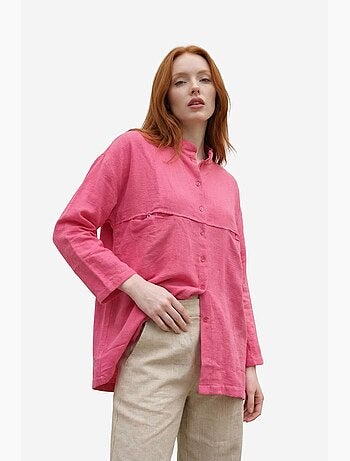 Chemise longue oversize à manches longues en mélange de lin my fashion