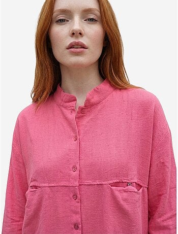 Chemise longue oversize à manches longues en mélange de lin my fashion