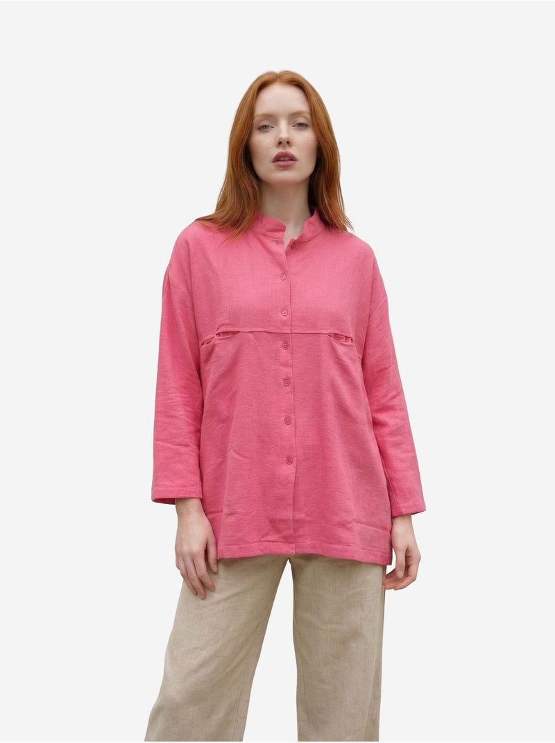 Chemise longue oversize à manches longues en mélange de lin my fashion Rose fluo/Solinotes - Kiabi