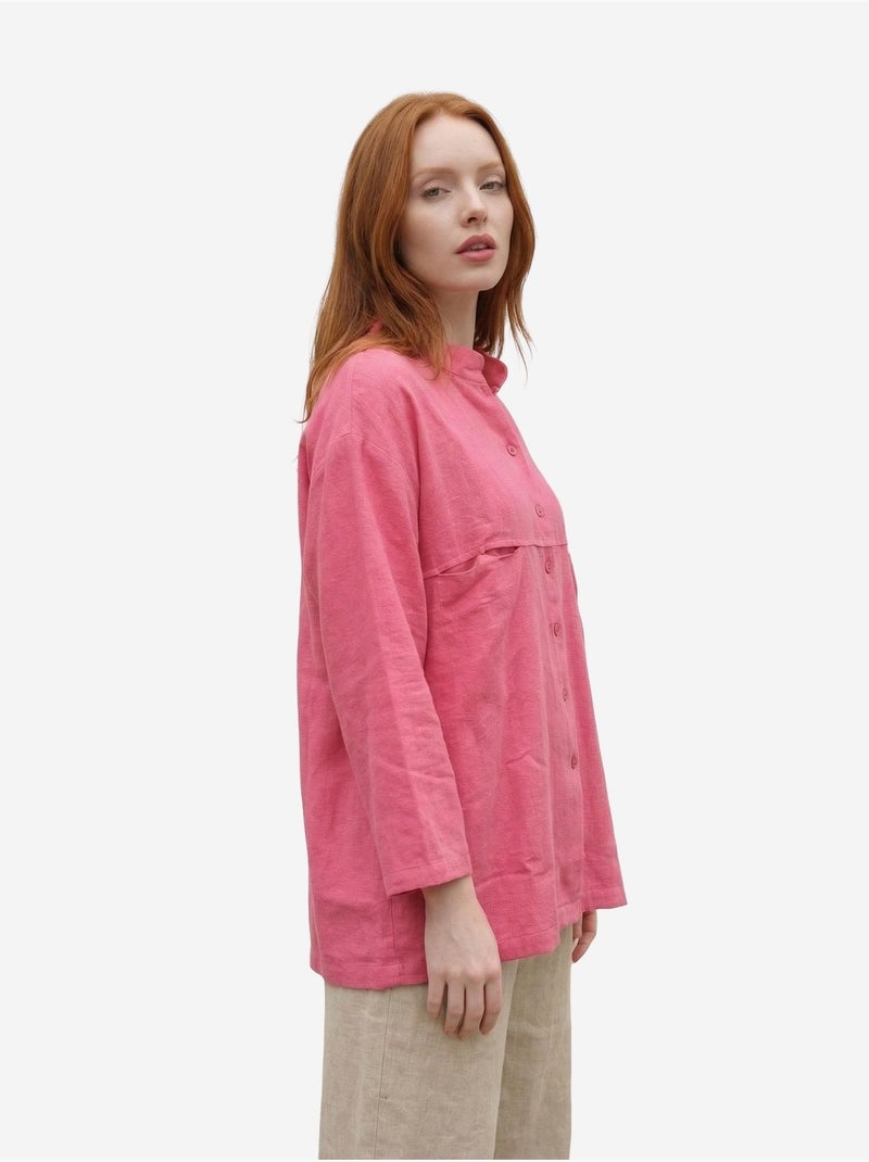 Chemise longue oversize à manches longues en mélange de lin my fashion Rose fluo/Solinotes - Kiabi