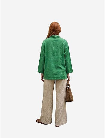 Chemise longue oversize à manches longues en mélange de lin my fashion