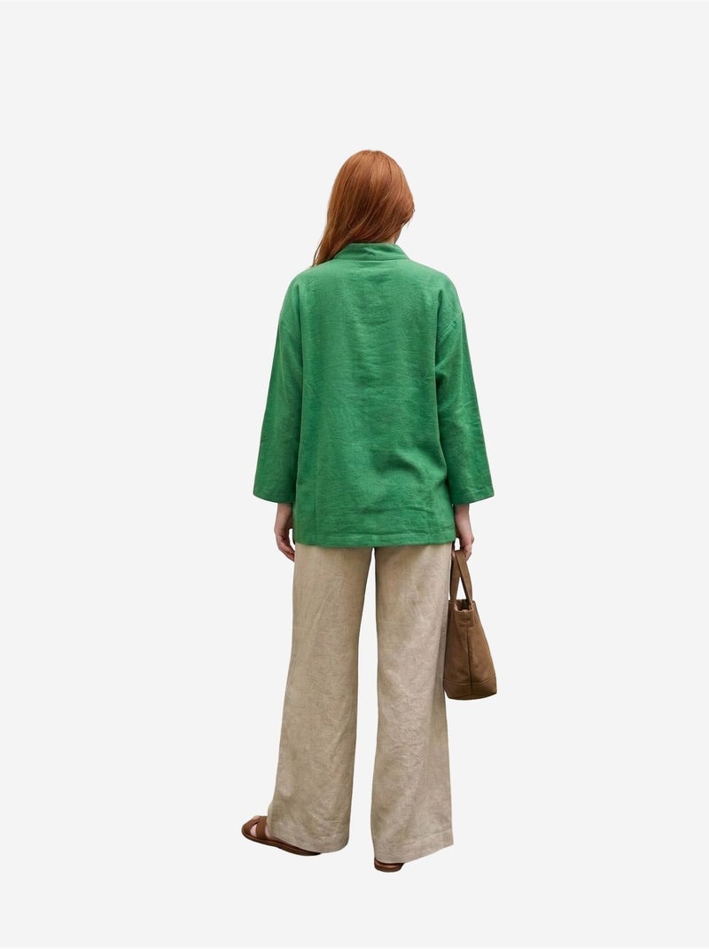 Chemise longue oversize à manches longues en mélange de lin my fashion Vert - Kiabi