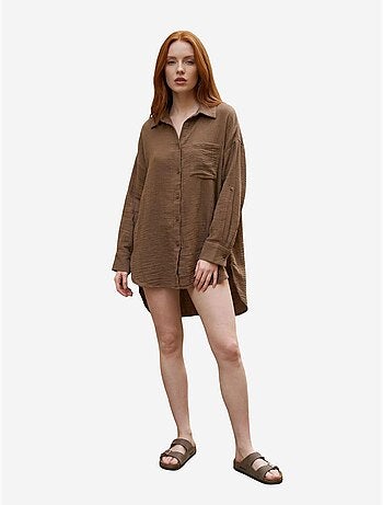 Chemise longue oversize texturée avec fermeture boutonnée my fashion
