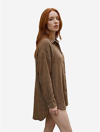 Chemise longue oversize texturée avec fermeture boutonnée my fashion