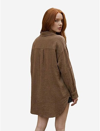 Chemise longue oversize texturée avec fermeture boutonnée my fashion