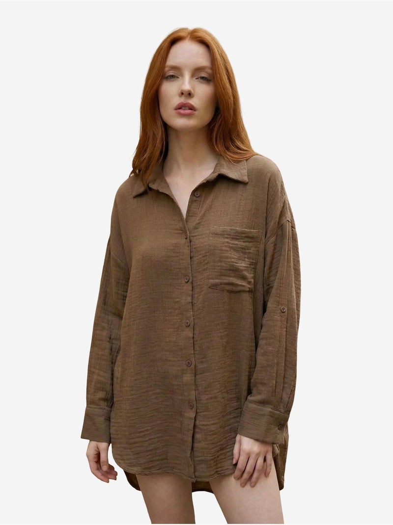 Chemise longue oversize texturée avec fermeture boutonnée my fashion Marron - Kiabi