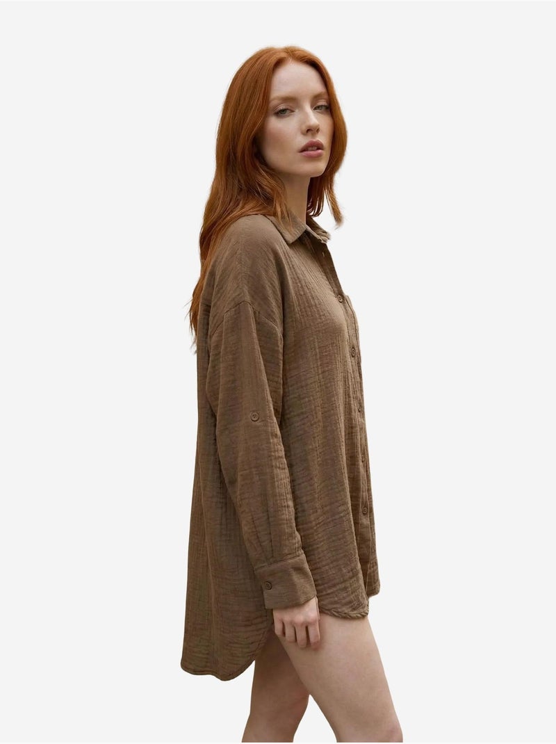 Chemise longue oversize texturée avec fermeture boutonnée my fashion Marron - Kiabi